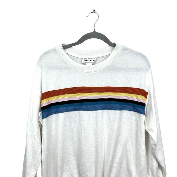 For the Republic Womens Sweater Stripe Knit‎ Rainbow Tie Waist Cream Size M - Picture 2 of 5